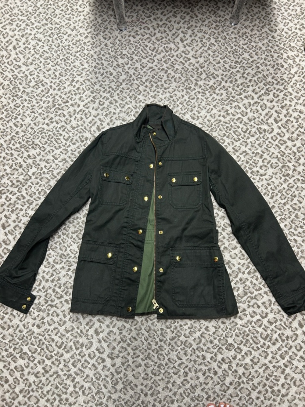 J. Crew Dark Green Military Field Jacket with Brass Buttons sz XS